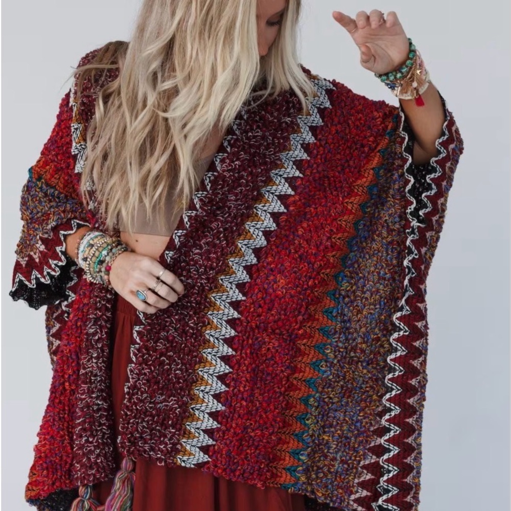 Three Bird Nest Desert Dreams Crochet Ruana Kimono NWOT one size fits all